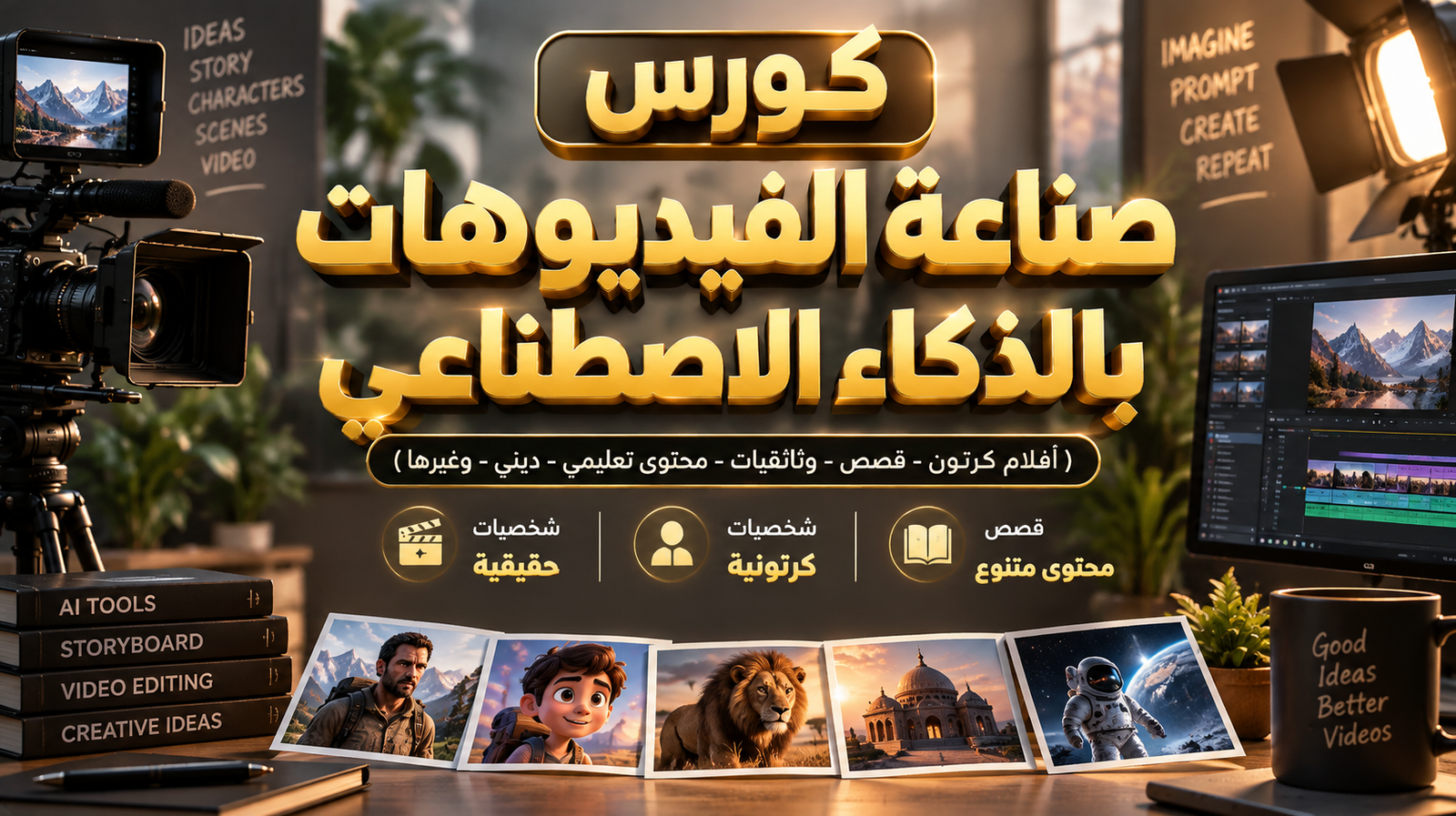 🎓 الكورس الشامل لصناعة الفيديوهات بالذكاء الاصطناعي قصص وأفلام • شخصيات واقعية وكرتونية • محتوى تعليمي ووثائقي • فيديوهات السوشيال ميديا
